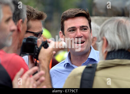 Andy Burnham MP (Labour, Leigh) Shadow Secretary of State for Health, speaking at a rally in Trafalgar Square (Sept 2014) Stock Photo