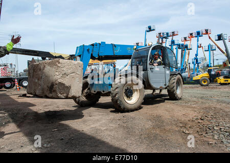 All terrain or rough terrain forklift at construction site at New Haven Harbor Crossing project. Stock Photo