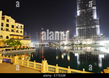 The view on Burj Khalifa and man-made lake. It is the world's tallest skyscraper Stock Photo