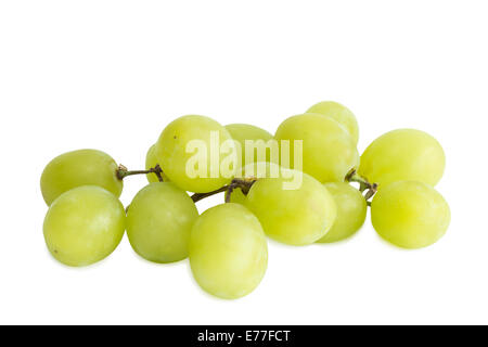 Closeup of small bunch of fresh green table grapes, isolated on white background Stock Photo