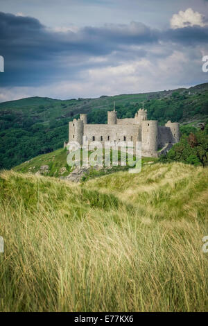 A view of Harlech castle, built by Edward I, from the sand dunes. Stock Photo