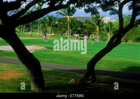 The Kona Country Club golf course with Kona Surf Hotel in scenic Keauhou on the Kona Coast of the Big Island of Hawaii Stock Photo