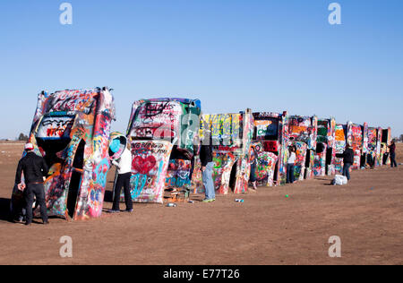 The Cadillac Ranch installation on old Route 66 near Amarillo Texas Stock Photo