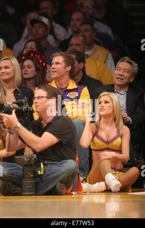 Celebrities courtside at the Los Angeles Lakers v Los Angeles Clippers NBA basketball game held at the Staples Center. The Clippers defeated the Lakers 142 - 94  Featuring: Will Ferrell Where: Los Angeles, California, United States When: 07 Mar 2014 Stock Photo