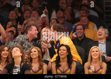 Celebrities courtside at the Los Angeles Lakers v Los Angeles Clippers NBA basketball game held at the Staples Center. The Clippers defeated the Lakers 142 - 94  Featuring: Will Ferrell Where: Los Angeles, California, United States When: 07 Mar 2014 Stock Photo