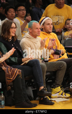 Celebrities courtside at the Los Angeles Lakers v Los Angeles Clippers NBA basketball game held at the Staples Center. The Clippers defeated the Lakers 142 - 94  Featuring: Flee Where: Los Angeles, California, United States When: 07 Mar 2014 Stock Photo