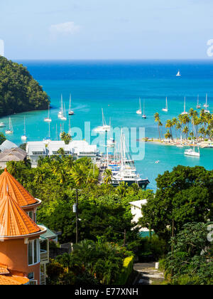 View of Marigot Bay with yachts, Castries, St. Lucia island, Lesser Antilles, Windward Islands, St. Lucia Stock Photo