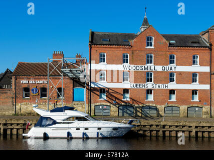 Woodsmill Quay and Queens Staith, overlooking the River Ouse, York, North Yorkshire, England UK Stock Photo