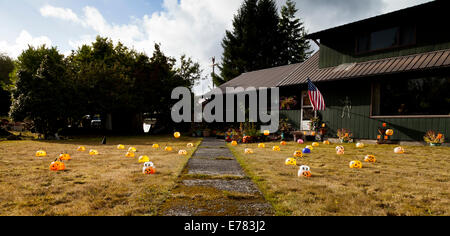 Halloween decorations on a lawn Stock Photo