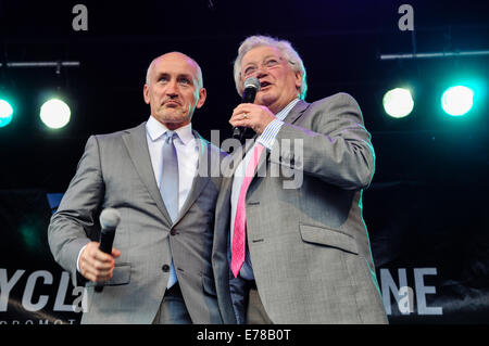 Belfast, Northern Ireland. 9 Sep 2014 - Barry McGuigan is interviewed by Jackie Fullerton at the civic reception for world super-bantamweight champion Carl Frampton Credit:  Stephen Barnes/Alamy Live News Stock Photo