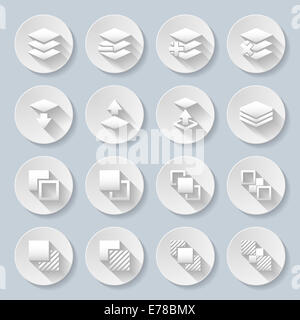 Set of flat round  icons  with functions for program on  gray background Stock Photo