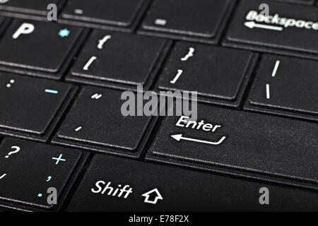 Computer keyboard, black with white symbols. Macro closeup Stock Photo
