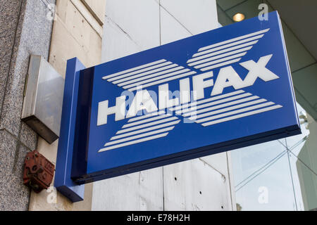 Halifax Building society and Bank street sign in Sheffield UK Stock Photo