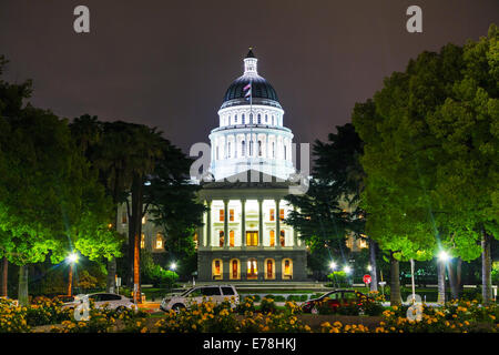 Night view of the California state capitol building in Sacramento Stock Photo