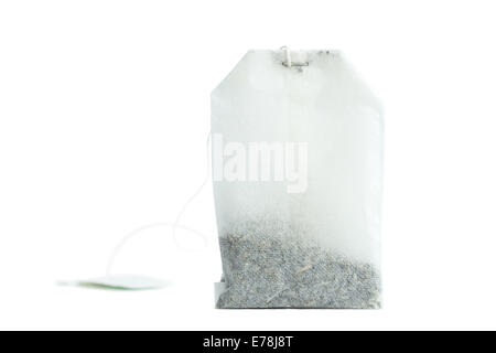 Closeup of an unused tea bag isolated on white background Stock Photo