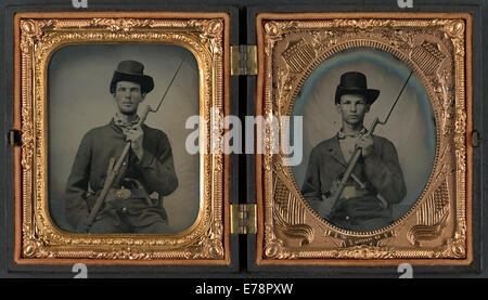 [Two unidentified soldiers in Union uniforms with bayoneted muskets] Stock Photo