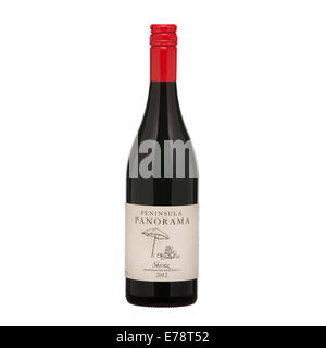 Red wine bottle isolated against white background, with bright red screw top. Australian wine Yarra valley Victoria, Australia. Stock Photo