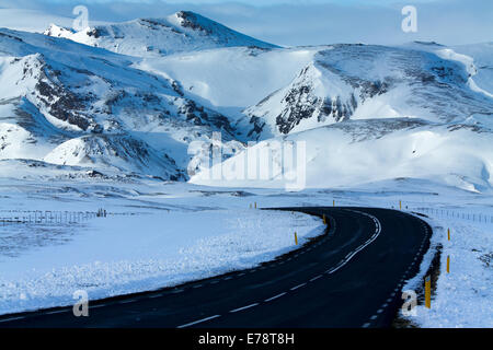 the Ring Road passing the Myrdalsjokull glacier nr Vik, southern Iceland Stock Photo