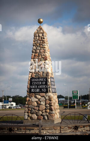 The Geographical Center of North America Monument in Rugby, North Dakota - The center is marked with a monument or cairn that is Stock Photo