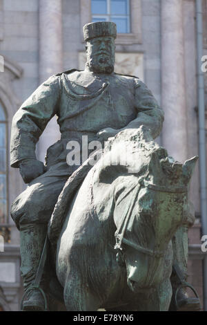 Monument to Emperor Alexander III is located in St. Petersburg, at the entrance to the Marble Palace. Stock Photo