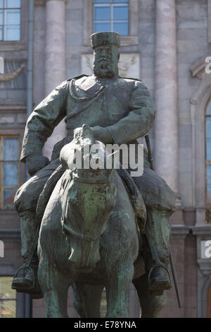 Monument to Emperor Alexander III is located in St. Petersburg, at the entrance to the Marble Palace. Stock Photo