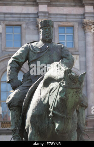 Monument to Emperor Alexander III is located in St. Petersburg, at the entrance to the Marble Palace. Stock Photo