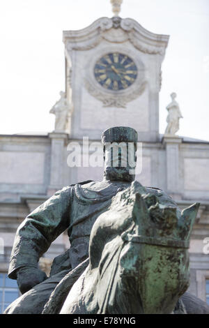 Monument to Emperor Alexander III is located in St. Petersburg, at the entrance to the Marble Palace. Stock Photo