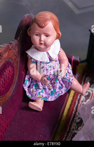 Vintage doll house exhibit at the toy museum in Prague Czech Republic Stock Photo