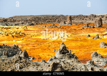 Dallol Volcano and Hydrothermal Field in the Danakil Depression in Ethiopia. Stock Photo
