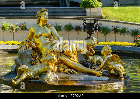 Flora Fountain surrounded by a water basin, castle grounds, Linderhof Palace, Upper Bavaria, Bavaria, Germany Stock Photo