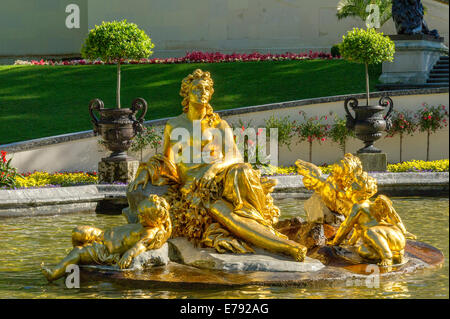 Flora Fountain surrounded by a water basin, castle grounds, Linderhof Palace, Upper Bavaria, Bavaria, Germany Stock Photo