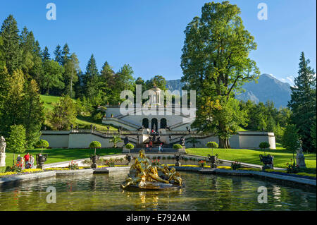 Flora Fountain surrounded by a water basin, the Venus Temple and terraced gardens at the back, Königslinde linden tree Stock Photo