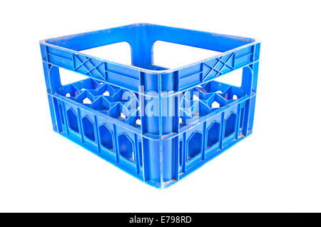 blue plastic storage box crate on a white background Stock Photo