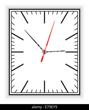 Rectangular clock face as part of an analog clock with black and red pointers. Illustration on white background. Stock Photo