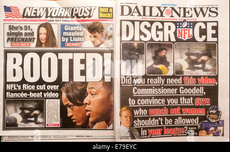 Front pages report on the League's banning of former Baltimore Ravens pro football player Ray Rice Stock Photo