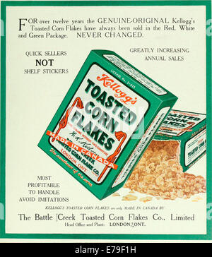 Archival Canadian advertising for Kellogg's Toasted Corn Flakes circa 1919. Stock Photo