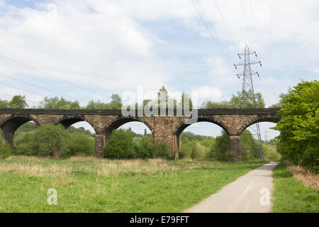 The Clifton viaduct, known locally as the13 arch viaduct, where it crosses route 6 of the National Cycle network in Prestwich. Stock Photo