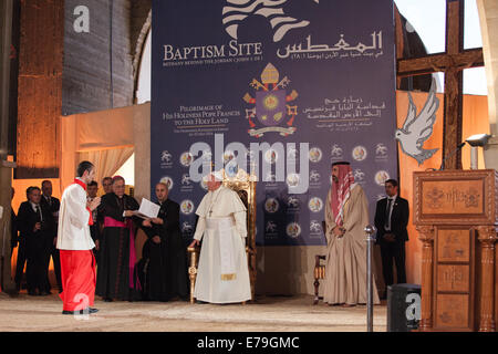 Pope Francis visits the new Catholic church at the Baptism Site, on the banks of the River Jordan, in Jordan. Stock Photo