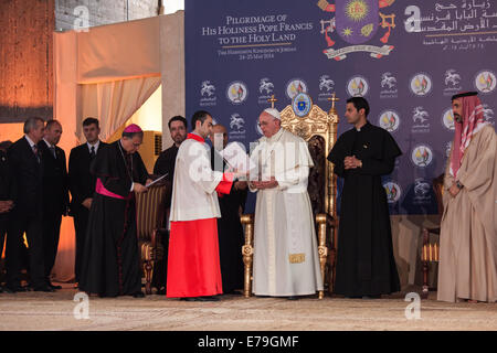 Pope Francis visits the new Catholic church at the Baptism Site, on the banks of the River Jordan, in Jordan. Stock Photo