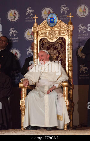 Pope Francis visits the new Catholic church at the Baptism Site, on the banks of the River Jordan, in Jordan. Stock Photo