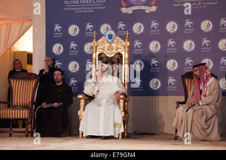 Pope Francis visits the new Catholic church at the Baptism Site, on the banks of the River Jordan, in Jordan. Stock Photo