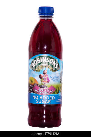 Plastic Bottle Of Robinsons Apple and Blackcurrant Fruit Juice Drink With No Added Sugar Stock Photo