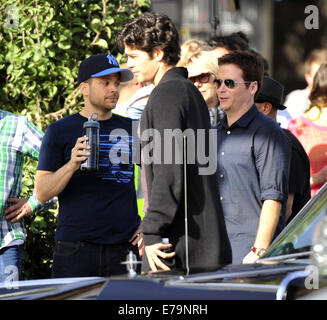 On the set of the 'Entourage' movie  Featuring: kevin connolly,adrian grenier Where: Los Angeles, California, United States When: 08 Mar 2014 Stock Photo