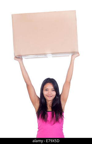 woman holding a postal package Stock Photo