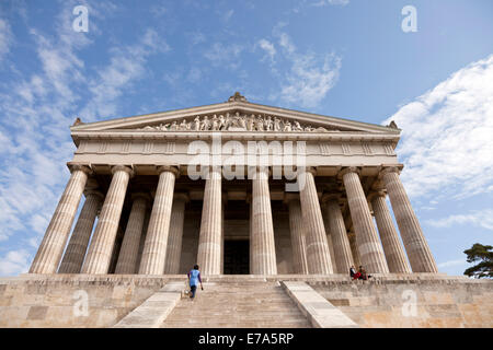 greek style neo-classical building of the Walhalla memorial above the Danube River, east of Regensburg, Bavaria, Germany, Europe Stock Photo