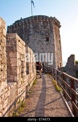 Watch path detail of Kamerlengo castle and fortress in Trogir, Croatia, on the border of Dalmatian coast. Stock Photo