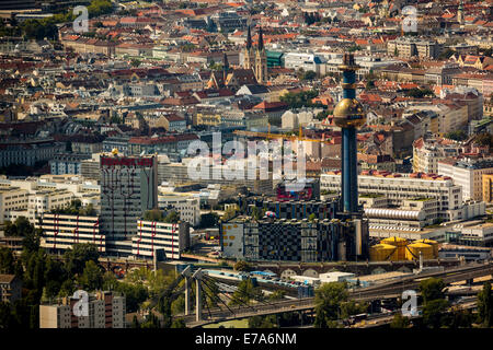 Aerial view, waste incineration plant Spittelau facade by Hundertwasser, Vienna, Vienna, Austria Stock Photo