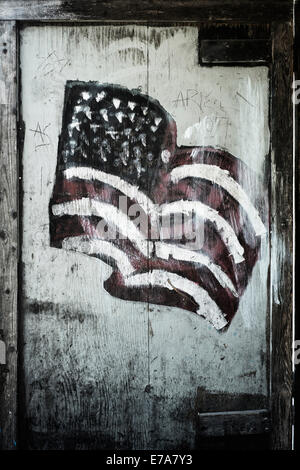 Hand painted American flag on wooden door Stock Photo