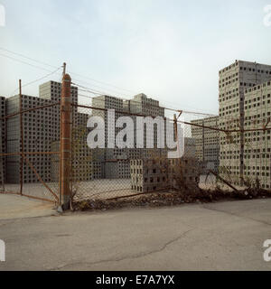 Cinder blocks stacked in a way that resembles skyscrapers Stock Photo