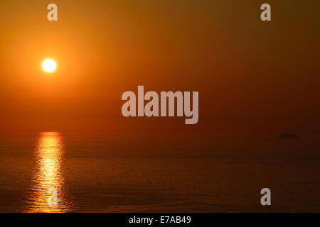 Sunset over Cantabrian Sea, Biscay, Basque Country, Euskadi, Spain, Europe Stock Photo